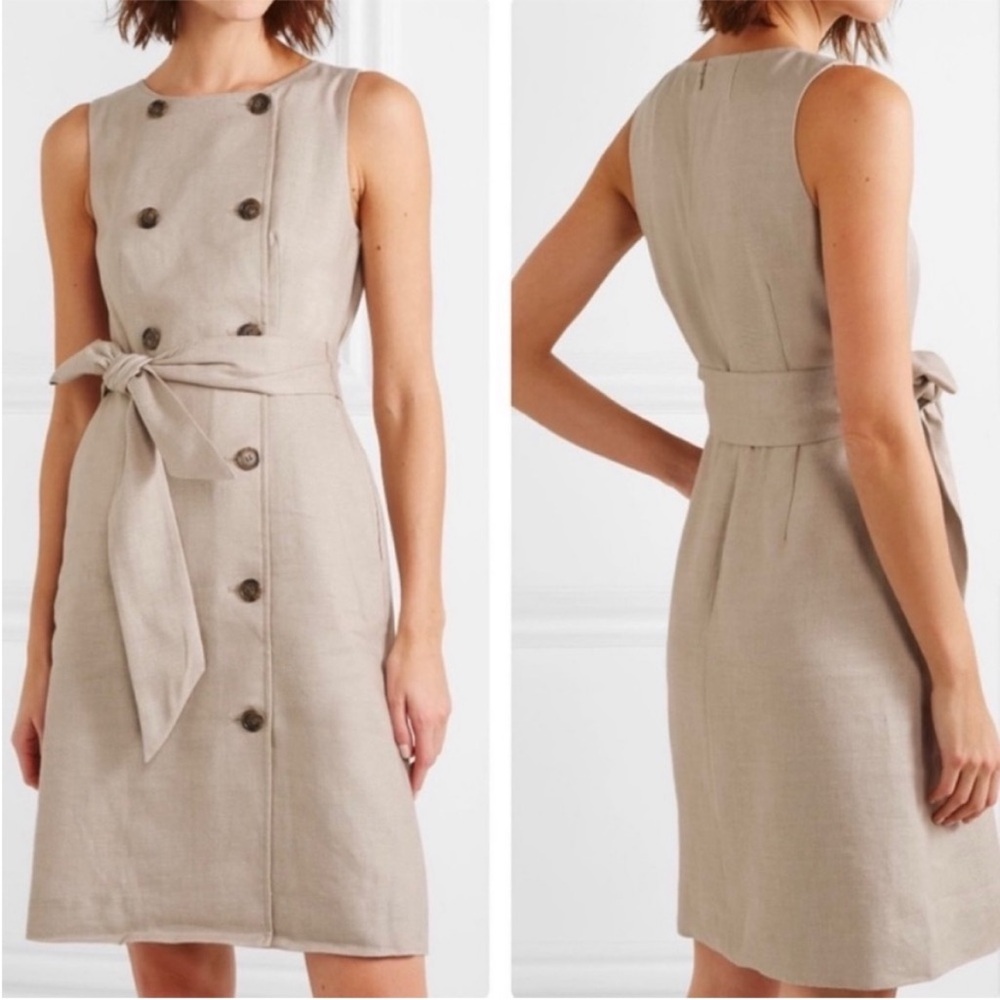 J. Crew Beige Sleeveless Tie-Waist Button Front Dress
